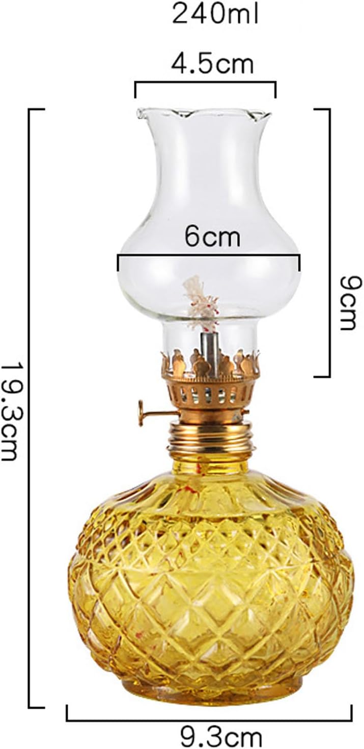 Vintage Style Oil Lamp with Glass Candle Holder, Glass Chamber Oil Lamp – Vintage GlassKerosene Lantern with Adjustable Wick, for Living Room and Bedroom Ambiance (White)