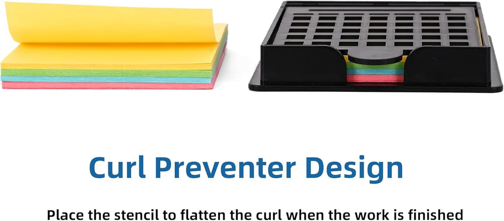 Sticky Note Holder Compatible with Post It Notes, 3x3 Sticky Note Stencil Dispenser with Template, Memo Pad Organizer with Five Line Box Drawing Template for Home and Office