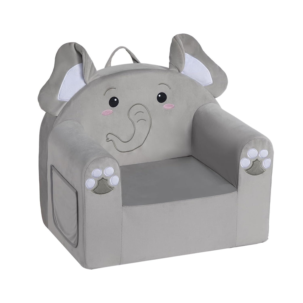 ALIMORDEN Animal Kids Chair, Toddler Sofa for Ages 1-6, Sherpa Kids Lounge Chair with Carry Handle, Washable Cover, High-Density Foam, No Assembly Required Plush Kids Seating (Elephant)