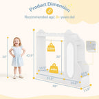 Curipeer Kids Dress Up Storage with Mirror, Bookshelf & Toy Storage, Scalloped Design Princess Closet for Little Girls, Kids Dress Up Rack, Open Hanging Armoire Wardrobe for Bedroom, Playroom, White