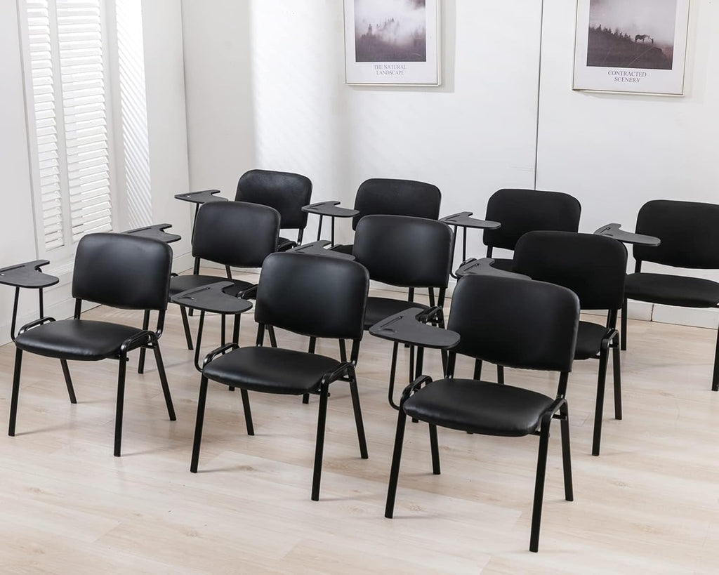 HNY Black Tablet Arm Chairs Set of 5, Mesh Office Waiting Room Guest Nesting Stacking Chairs, Reception Chairs with Flip-Up Table Conference Chair for School Classroom Training Meeting Room