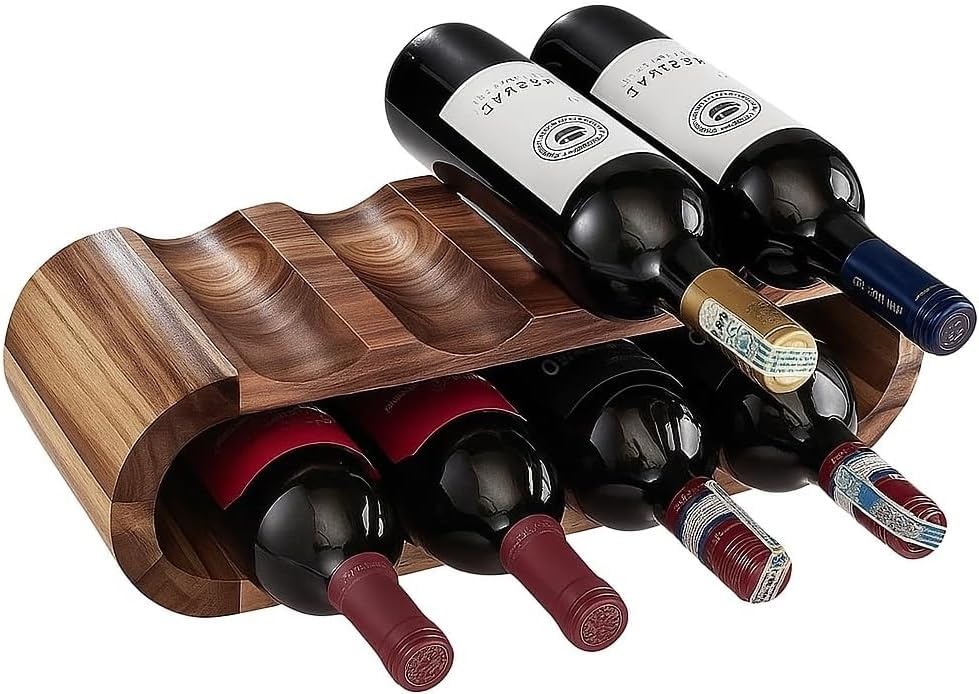 MultiBey 8-Bottle Acacia Wood Wine Rack - Freestanding Wine Compact Countertop & Cabinet Storage, Tabletop Wine Liquor Bottle Holder for Kitchen, Bar (16.34"x5.91"x4.92")