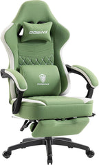 Dowinx Gaming Chair Breathable Fabric Game Chair with Gel Pad and Storage Bag, Comfortable Gamer Chair with Pocket Spring Cushion,Ergonomic Computer Chair with Footrest,Green and White