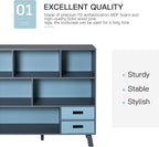 3 Tier Child Bookcase Open Shelves Cabinet Floor Standing Cube Storage Organizer with Drawers Dark Blue