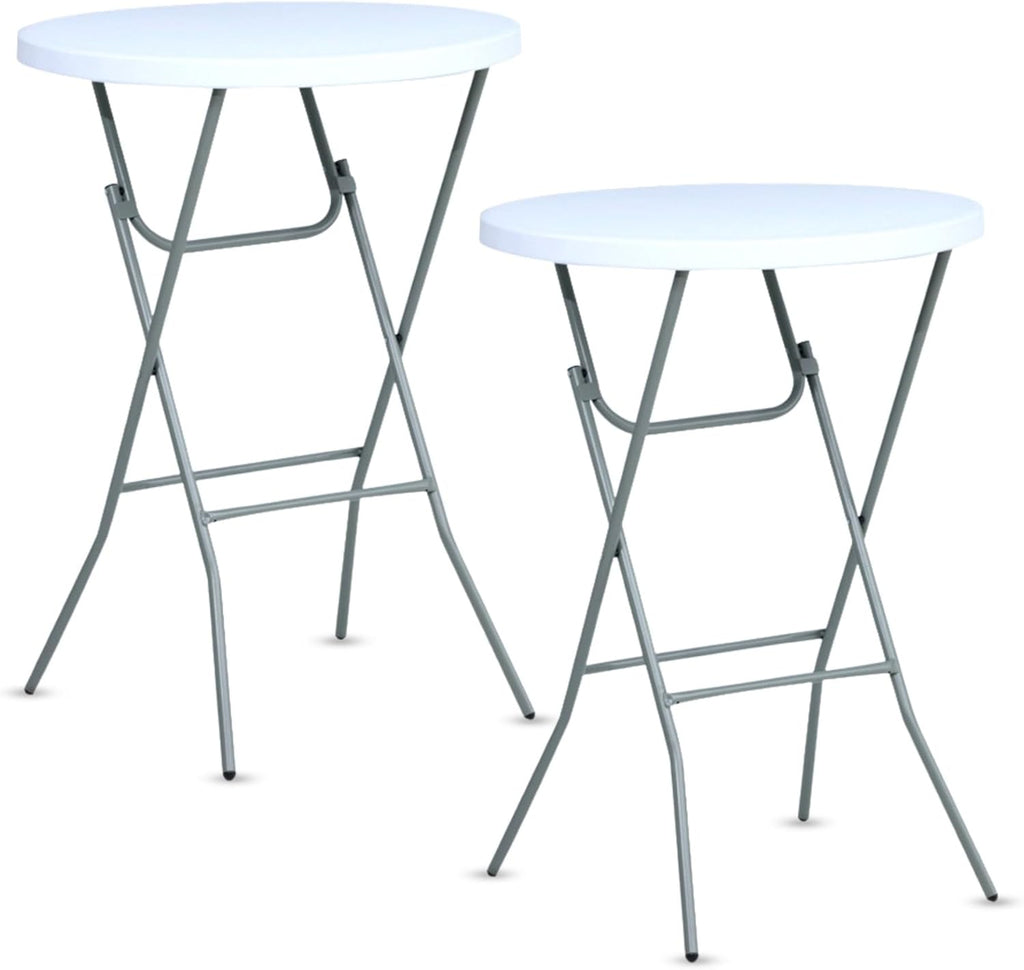 32in Folding Bar Height Tables (2-Pack) – White Round High Top Cocktail Tables for Indoor & Outdoor Use, Parties, BBQs, Weddings – Removable Legs, Heavy-Duty & Portable