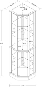 Corner Curio Cabinet, 70" Tall Lighted Glass Display Cage with Tempered Glass Doors and 5 Adjustable Shelves, Wine Bar China Cabinet for Living Room (E26 Bulb Not Inclued) (Cherry & Style 2)