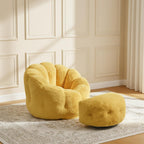 Flower Bean Bag Chair with Ottoman, Comfy Fuax Fur Beanbag for Adults & Teens, Fluffy Plush Floor Lazy Sofa for Bedroom, Living Room, Reading Nook, Yellow