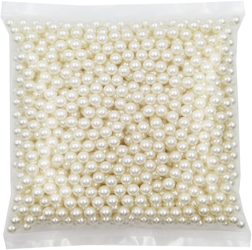 INSPIRELLE 1100pcs 8mm Ivory Polished ABS Undrilled Art Faux Pearls for Vase Fillers, No Hole Makeup Beads to Hold Brush Lipstick, Imitation Round Pearl Beads for Table Scatter Home Wedding Decoration