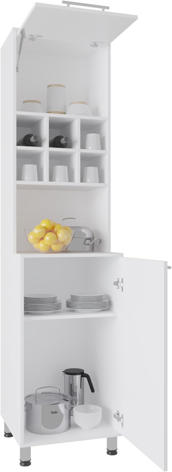 19.7" D*19.6" W*80.3" H Storage Cabinet with 6 Spice Cubbies, 2 Shelves & Single Door, Rectangular Kitchen Pantry, Modern Minimalist, for Living Room, Dining Room, White