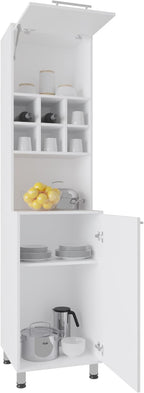 19.7" D*19.6" W*80.3" H Kitchen Pantry with 6 Spice Cubbies, 2 Shelves & Single Door, Rectangular Storage Cabinet, Modern Minimalist, for Living Room, Dining Room, White