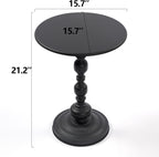 Black Metal End Table, Small Round Side Table | Vintage Matte Black Pedestal, For Living Room, Bedroom, Sofa, For Patio & Bar, Nightstand