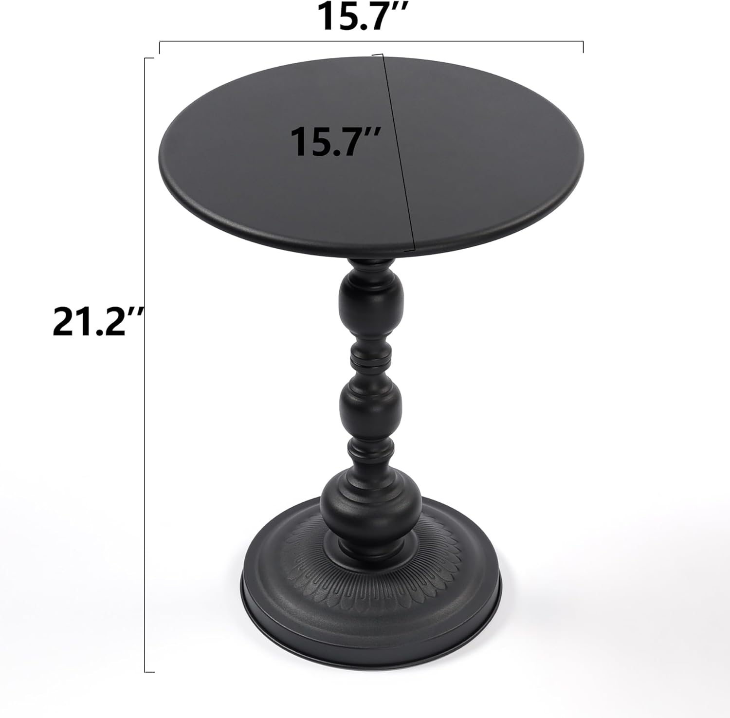 Black Metal End Table, Small Round Side Table | Vintage Matte Black Pedestal, For Living Room, Bedroom, Sofa, For Patio & Bar, Nightstand