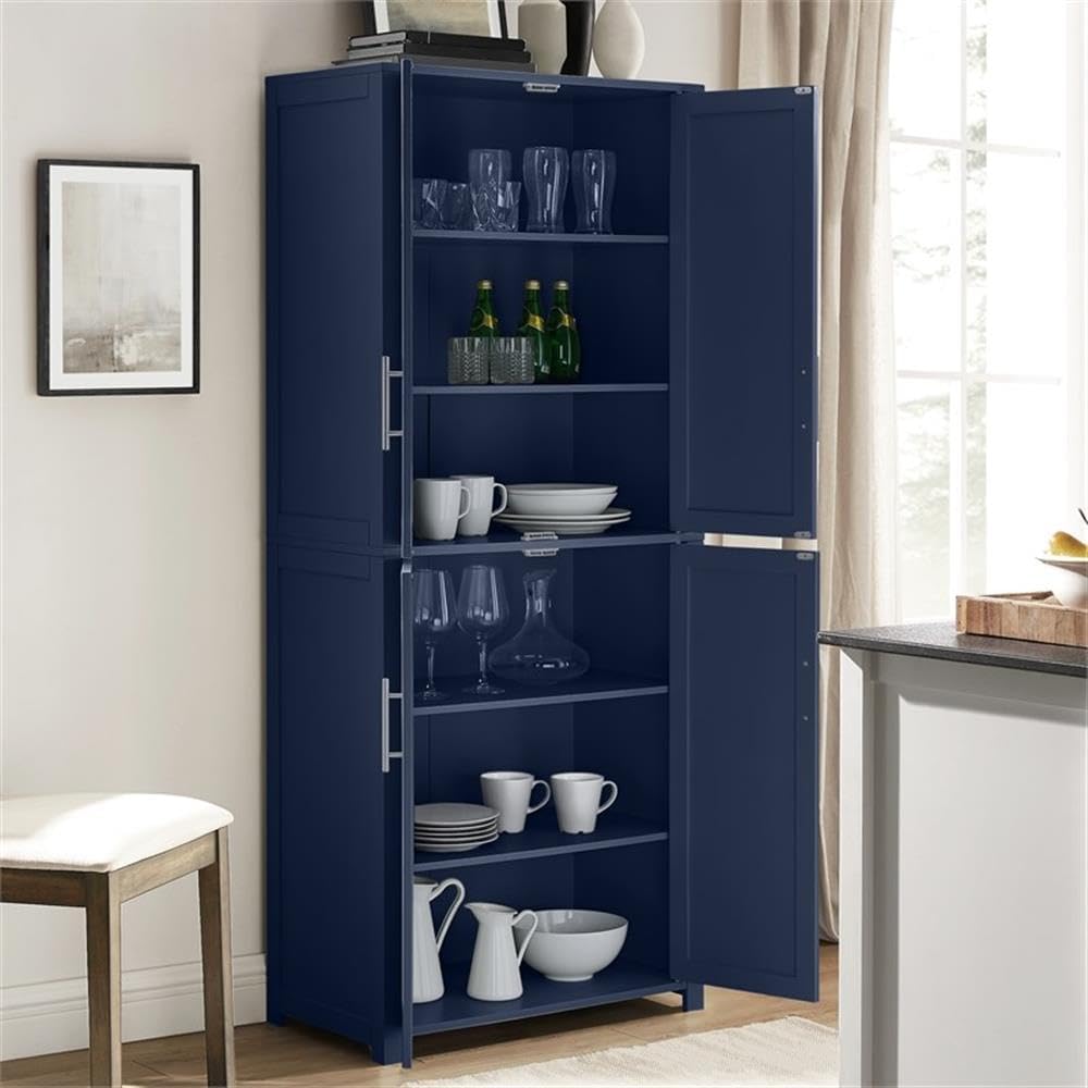 MAKLAINE Modern Traditional MDF Wood Kitchen Storage Pantry, 67" H x 28" W x 15" D, Navy Finish, Shaker-Style Doors, Adjustable Shelving, Modular Design for Home Organization, Linen Cabinet or Coffee