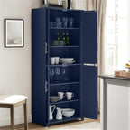 MAKLAINE Modern Traditional MDF Wood Kitchen Storage Pantry, 67" H x 28" W x 15" D, Navy Finish, Shaker-Style Doors, Adjustable Shelving, Modular Design for Home Organization, Linen Cabinet or Coffee