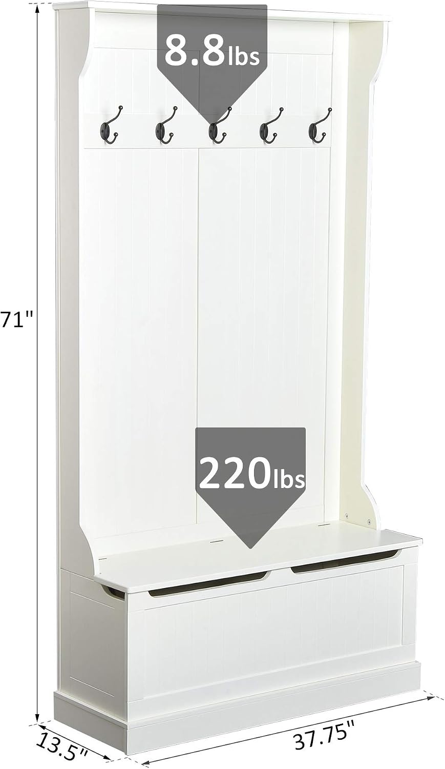 HOMCOM Hall Tree with Bench and Shoe Storage 3-in-1 Coat Rack Cream White | Slim Bench with Coat Rack, 4 Hooks, Flip Top Storage Compartment