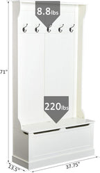 HOMCOM Hall Tree with Bench and Shoe Storage 3-in-1 Coat Rack Cream White | Slim Bench with Coat Rack, 4 Hooks, Flip Top Storage Compartment