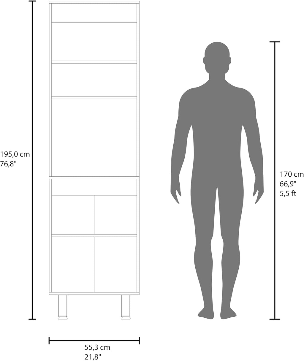 Tuhome Austin Tall Freestanding Kitchen Pantry Cabinet, 76.8" Natural Oak Pantry Storage Cabinet with 5 Shelves, 2 Doors and Open Microwave Shelf for Coffee Station
