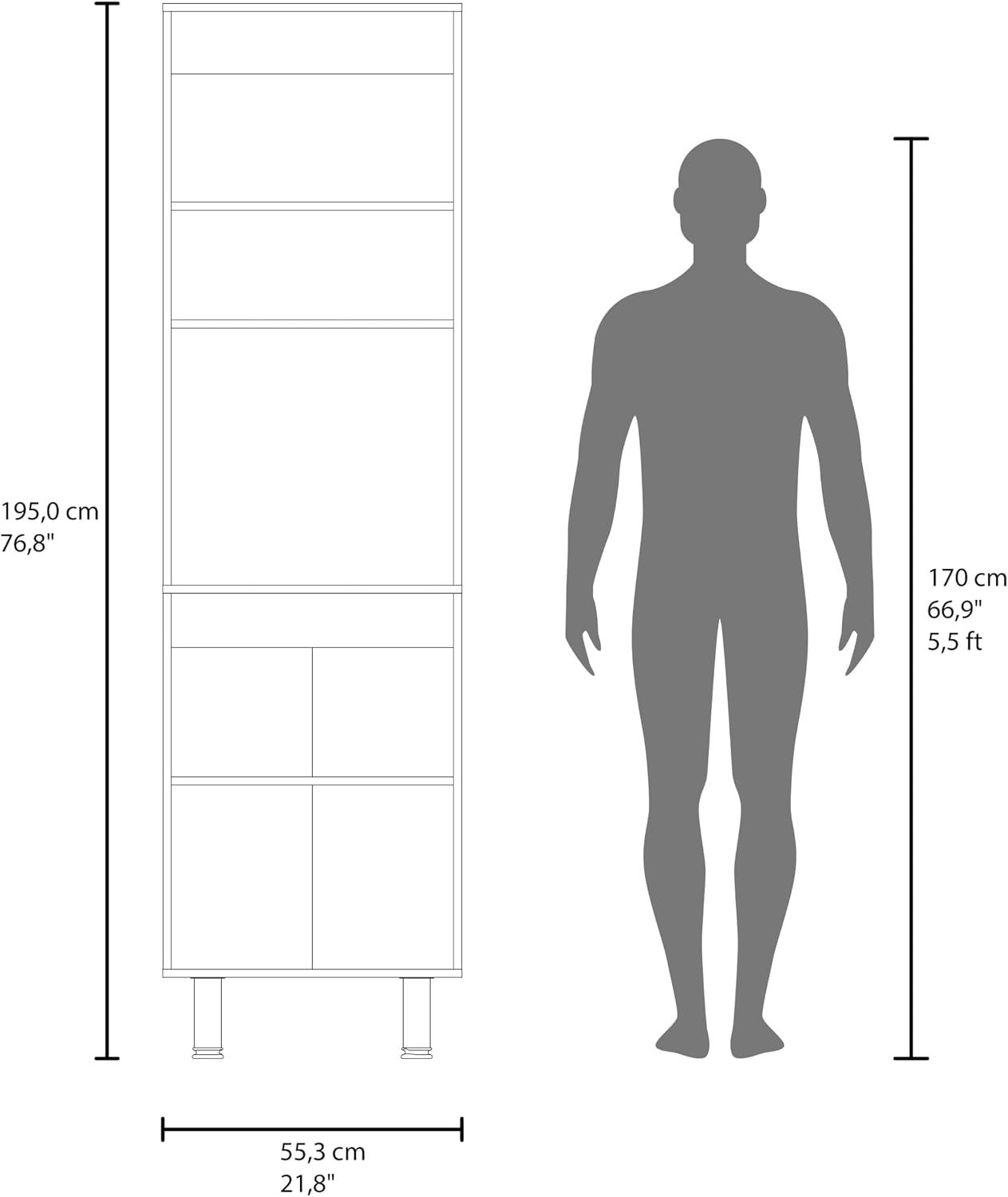 Tuhome Austin Tall Freestanding Kitchen Pantry Cabinet, 76.8" Natural Oak Pantry Storage Cabinet with 5 Shelves, 2 Doors and Open Microwave Shelf for Coffee Station
