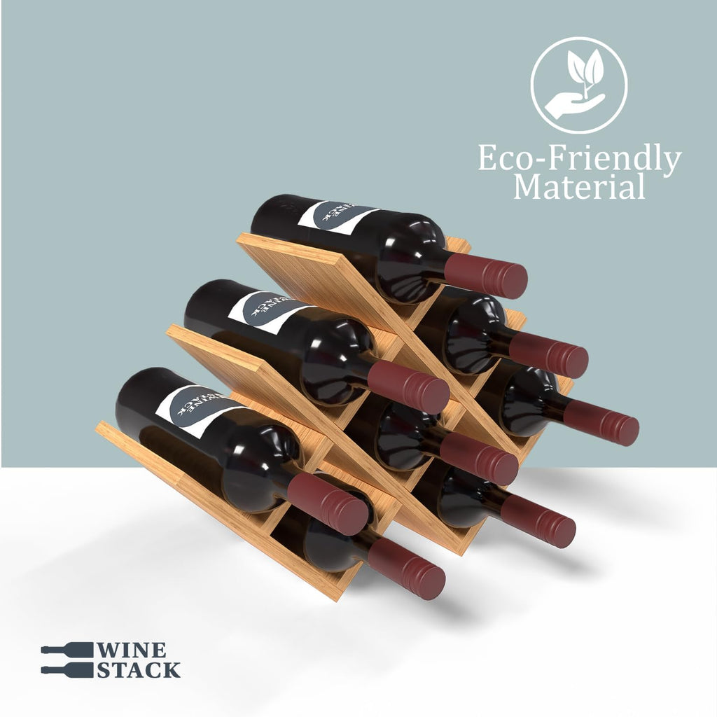 8 Bottle Bamboo Small Wine Rack for Countertop, No Tools Assembly, Modern Lattice Design, Durable, Wine and Liquor Bottle Storage for Small Spaces