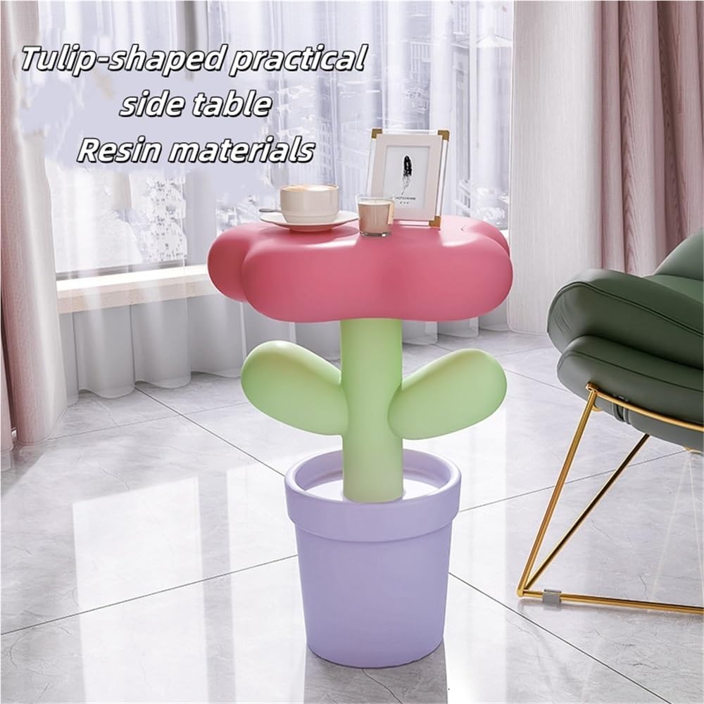 Creative Resin Flower-Shaped Side Table, Distinctive End Table for Apartment Decor, Funky Coffee Table, Cute Small Nightstand for Bedroom, Living Room(Yellow)