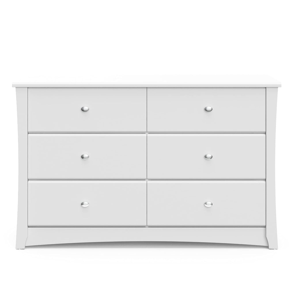 Storkcraft Crescent 6-Drawer Dresser, White | GREENGUARD Gold Certified, White Dresser for Bedroom, Kids & Nursery Storage Chest, Safety Interlocking Drawers, Kids Bedroom