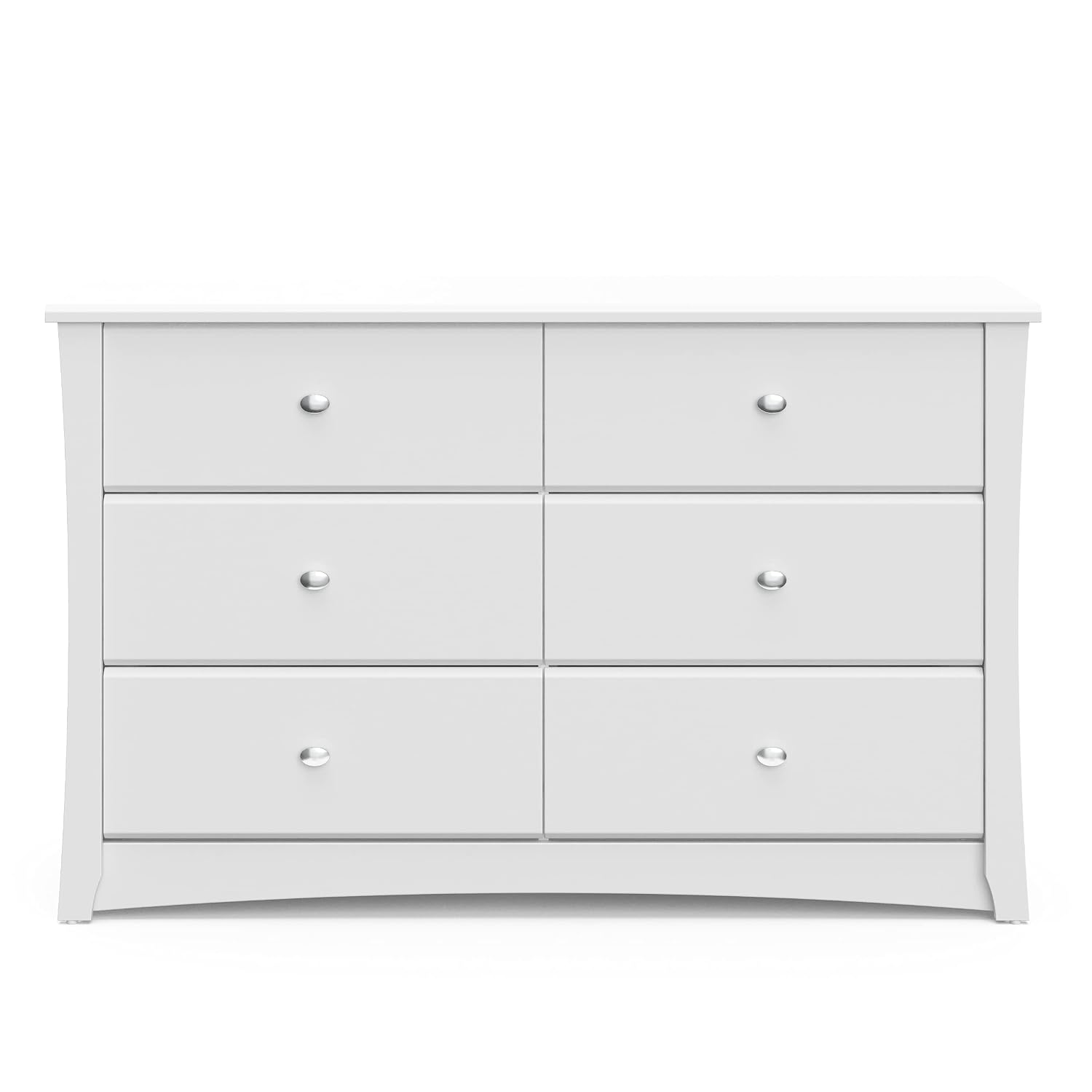 Storkcraft Crescent 6-Drawer Dresser, White | GREENGUARD Gold Certified, White Dresser for Bedroom, Kids & Nursery Storage Chest, Safety Interlocking Drawers, Kids Bedroom