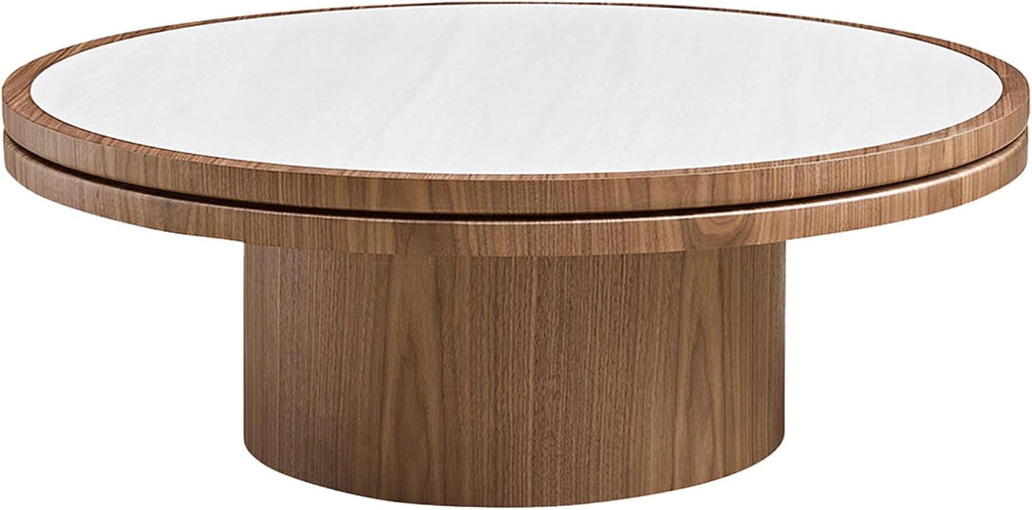 35.43 Inch Round Sintered Stone Side Table, No Assembly MDF Coffee Table with Walnut Finish, Modern Small Accent End Table for Living Room Bedroom Office Apartment Compact Space (35.43''+Walnut)