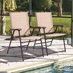 2-Pack Modern Folding Sling Back Deck Chairs in Beige Textile Fabric with Steel Frame & Plastic Feet, 20x24x38in, UV-Resistant for Outdoor Use
