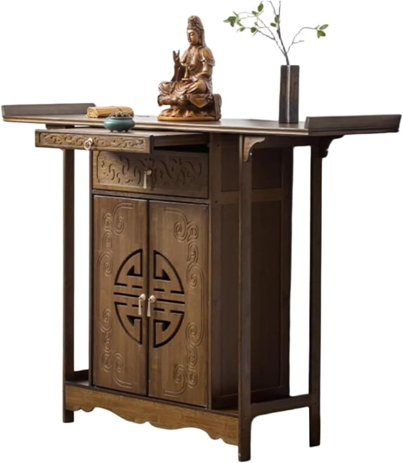 Bamboo Buddha Altar Table - Personal Shrine Cabinet for Meditation, Relaxation, and Worship - Chinese Design with Storage(140x40x108cm/55.1"x15.7"x42.5")