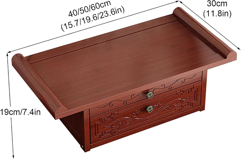Altar Table Personal Meditation Shrine Buddhist Altar Table Retro Chinese Style Altar Shelf with Retractable Pull-Out Shelf and Drop-Down Door Storage Compartment 50cm/19.6in