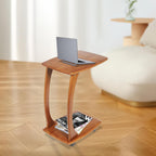 Solid Wood End Table with Rolling Wheels, C Shaped Side Table, TV Tray Table Small Accent Table, Couch Table That Slide Under for Small Space, Living Room, Bedroom or Office (Brown)