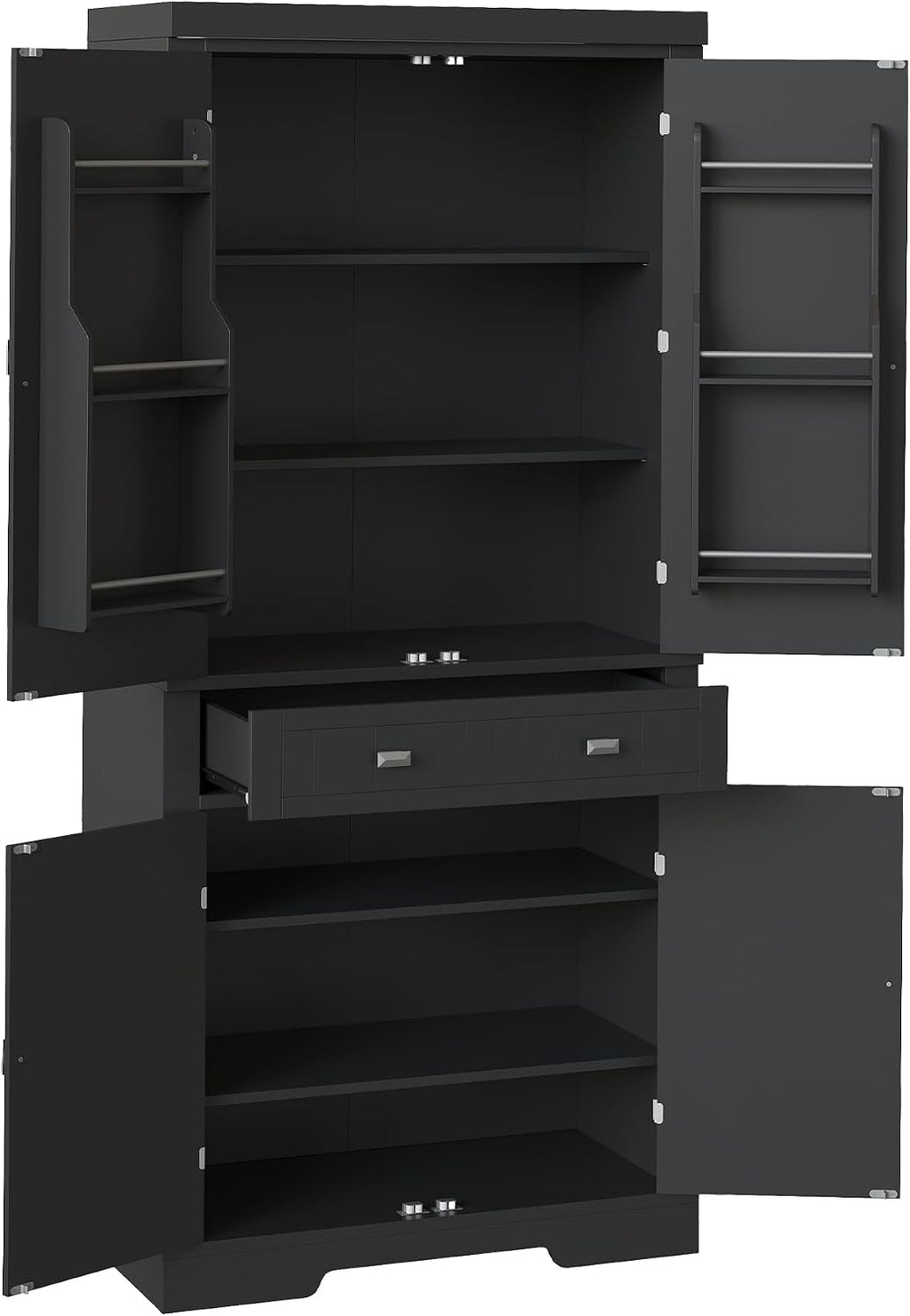 72" Kitchen Pantry Storage Cabinet, Utility Freestanding Food Pantry with 2 Drawer & 6 Door Shelves, Modern Wood Tall Cupboard with 4 Adjustable Shelves for Dining Room, Living Room, Kitchen,Black