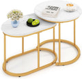 Multigot Nesting Tables Set of 2, Stacking End Side Table, Marble Accent Snack Coffee Tea Table for Living Room, Bedroom and Balcony (Marble + Golden)