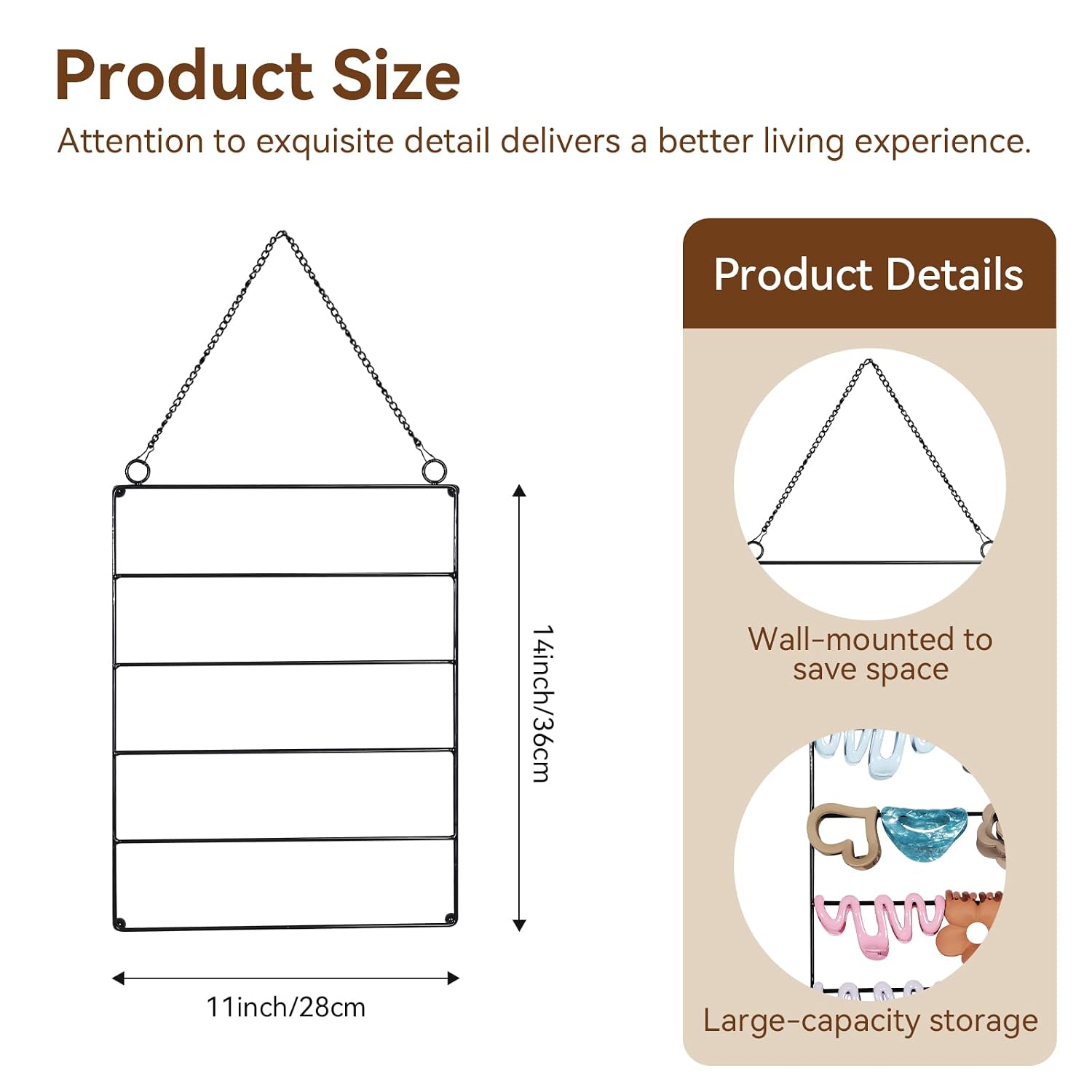 SNOWSTAR Hair Claw Clip Organizer,5-Tier Wall Hanging Hair Clip Holder and Storage for Women Girls,Claw Clip Hanger Home Decor for Wall,Door,Closet