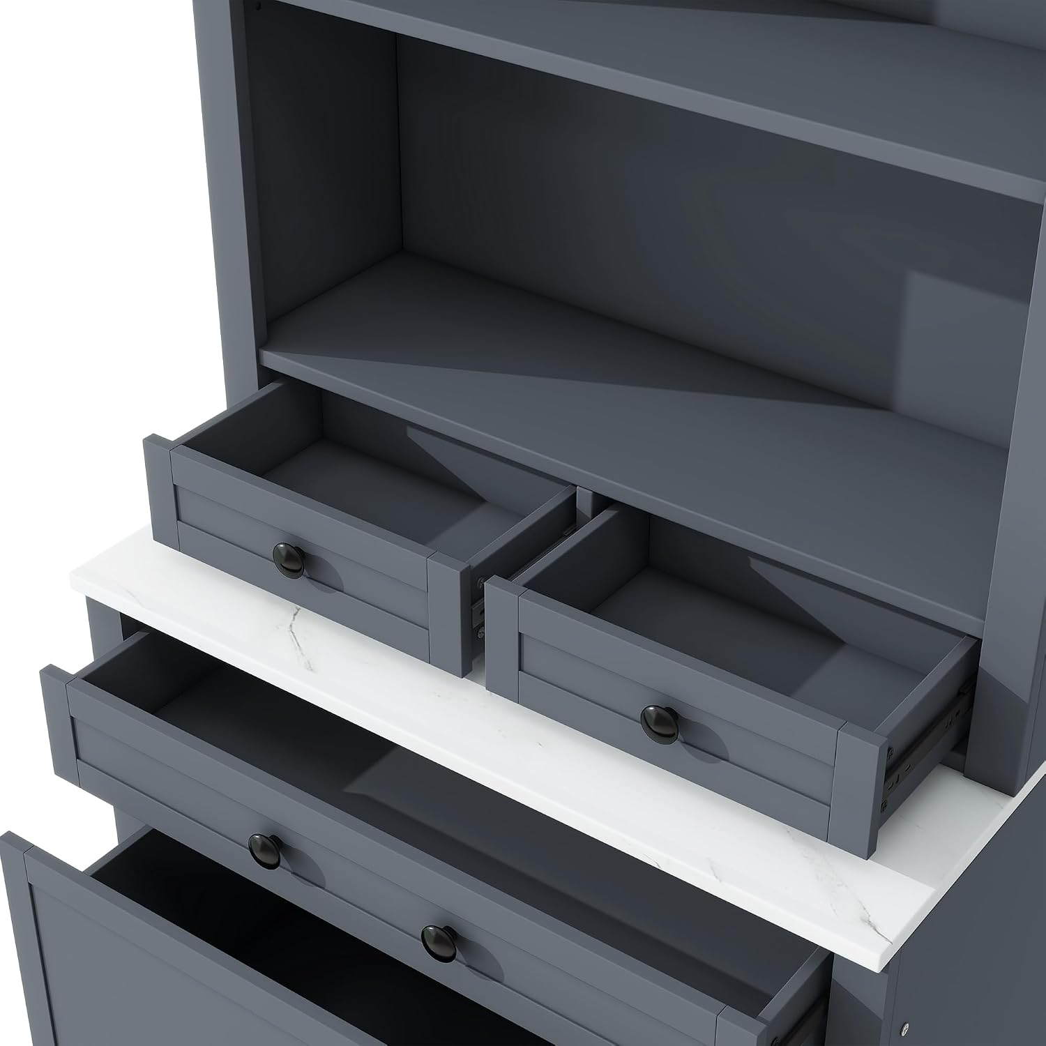 Bellemave 83.7" Tall KitchenPantry,Kitchen Pantry Storage Cabinets with Adjustable Shelf and 5 Storage Drawers, Kitchen Pantry with Faux Marble Top for Kitchen, Dining Room, Living Room.(Gray)