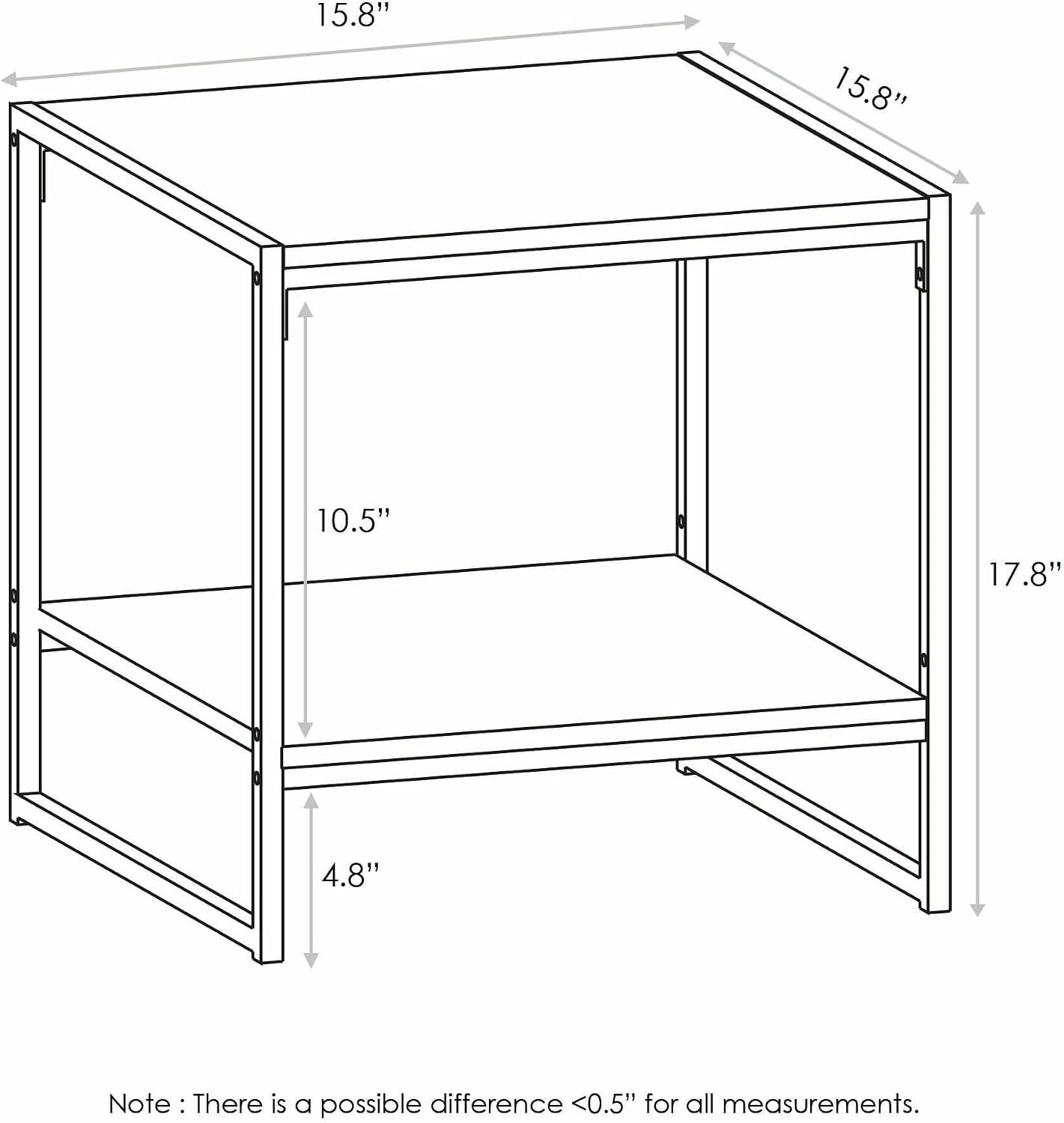 Furinno Camnus Side Table, 2-Tier Black End Table with Metal Frame, Square Night Stand with Open Shelf, Bedside Table, Easy Assembly, for Living Room, Bedroom, Dark Americano