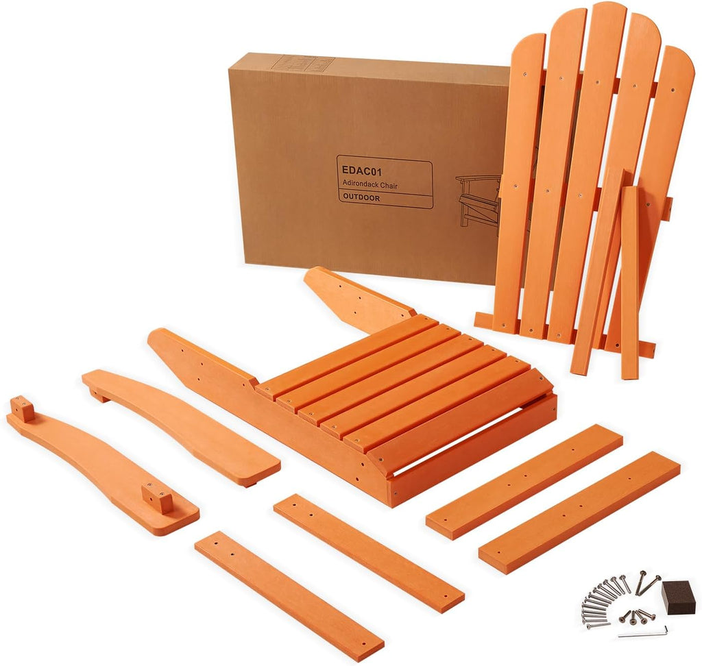 Adirondack Chairs Weather Resistant, Patio Firepit Chair, Sturdy Outside Chairs, Lawn Chairs, Easy Assembly 350lb, for Outdoor Patio Yard (Orange)