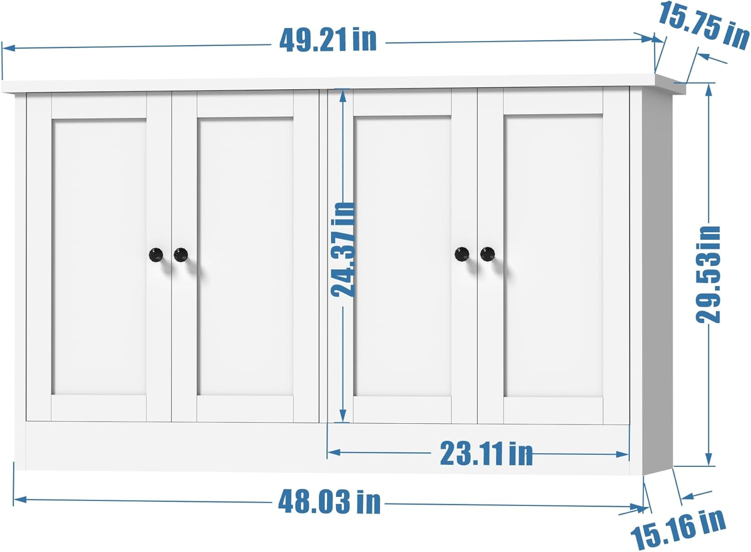 holzart White Buffet Cabinet with Storage, 49" Modern Kitchen Sideboard with 4 Doors & Adjustable Shelves, Wood Coffee Bar Cabinet Console Table for Dining Room, Living Room, Entryway