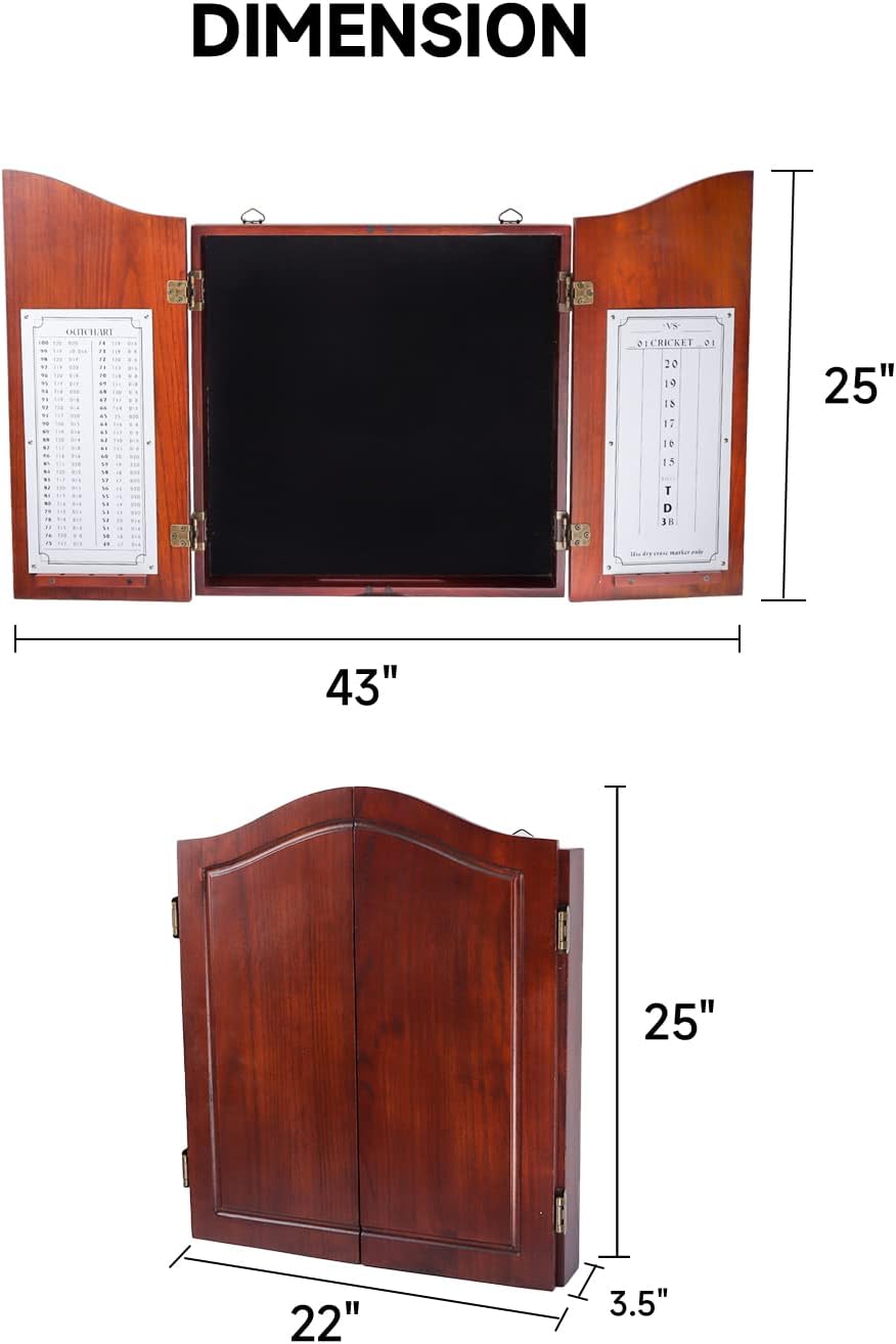 GSE Pro Dartboard Cabinet with Scoreboard, Walnut Solid Wood, Official Size | Dartboard & Darts Not Included, Furniture-grade Paint Finish, for Game Rooms/Man Caves/Bar, 3.5"D x 22"W x 25"H