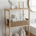 CubesLand Small Wicker Toilet Basket Tray Organizer W/Cut Out Handle, Handwoven Slim Decorative Basket for Countertop, Shelves And for Rustic Home Decor, Living Room, Nursery Organization, Neutral