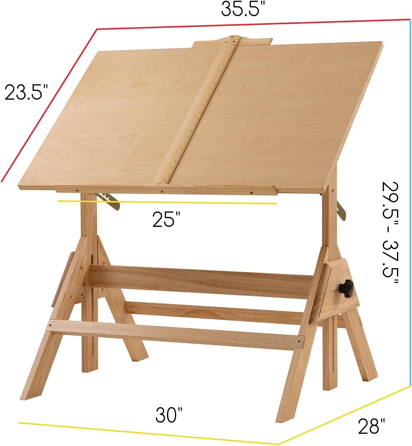 MEEDEN Wood Drafting Table & Stool Set,Artist Stool and Craft Table with Adjustable Height,Tiltable Tabletop for Artwork, Graphic Design, Reading, Writing