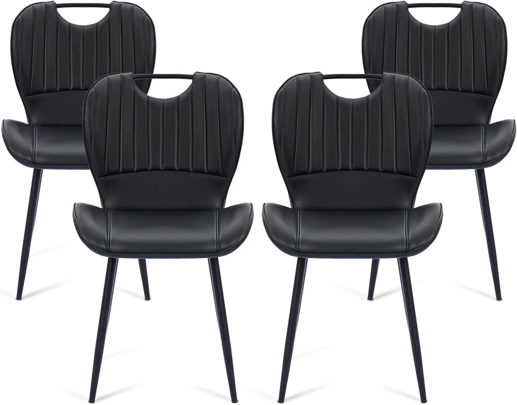 Dining Chairs Set of 4, Modern Faux Leather Kitchen & Dining Room Chairs with Metal Legs, Ergonomic Back Support for Home, Restaurant, Cafe, Black