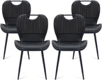 Dining Chairs Set of 4, Modern Faux Leather Kitchen & Dining Room Chairs with Metal Legs, Ergonomic Back Support for Home, Restaurant, Cafe, Black