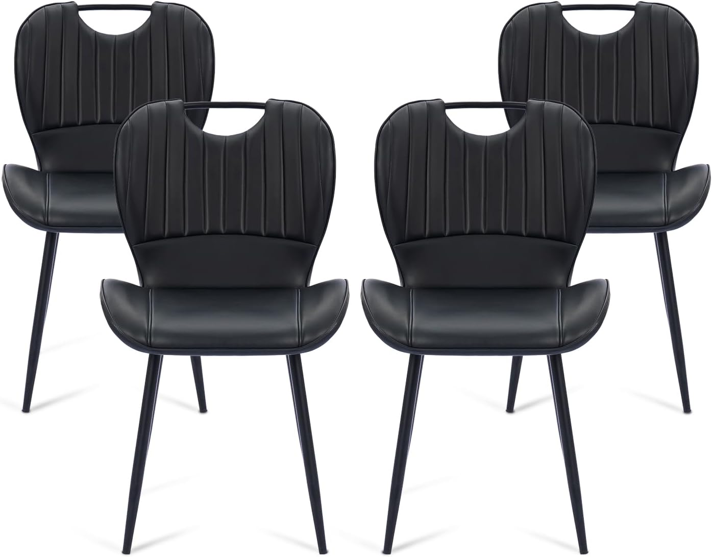 Dining Chairs Set of 4, Modern Faux Leather Kitchen & Dining Room Chairs with Metal Legs, Ergonomic Back Support for Home, Restaurant, Cafe, Black