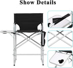 41" Tall Directors Chair,Tall Directors Chair Foldable Makeup Artist Chair Wide Body Seat Folding Camping Chairs with Side Table Storage Bag Cup Holder Footrest, Black