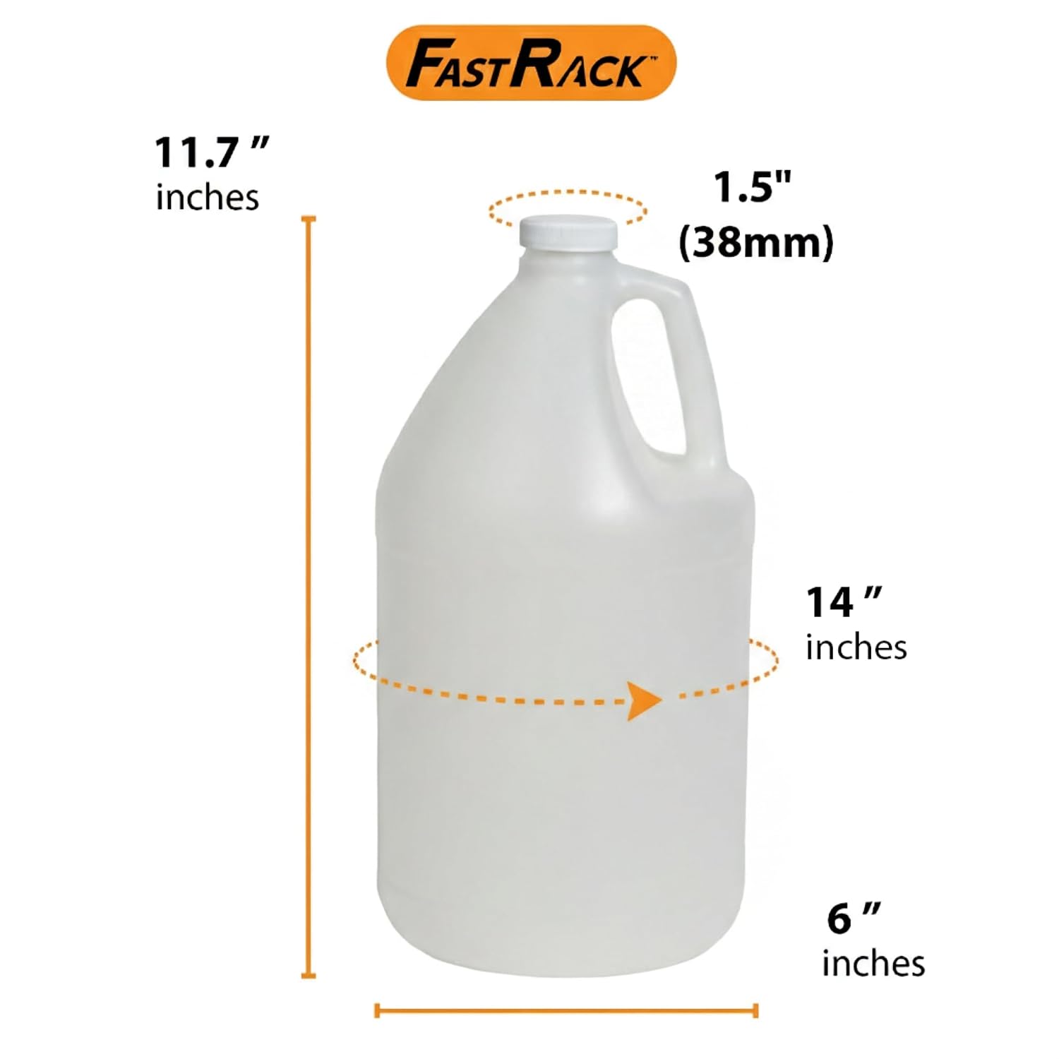 FastRack 1-Pack 1 Gallon Water Bottle - Round Plastic Jug Container with Lid | White Food Grade Gallon Water Jug, BPA-Free, Leak-Proof Pitcher with Lid Fermentation, Brewing, Storage & More