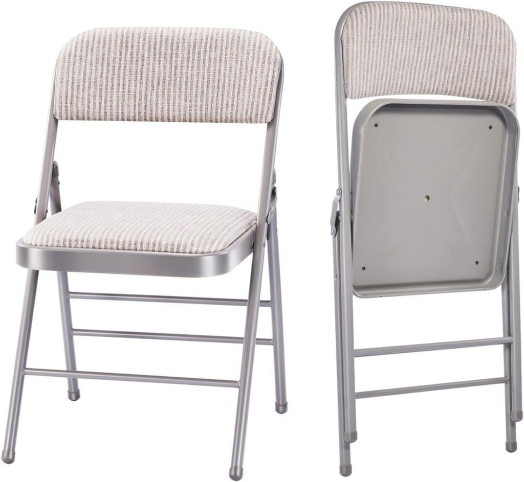 2 Pack Folding Chairs with Fabric Padded Cushion and Back, Commercial Grade Metal Chairs with Comfortable SOFT Fabric Cushion for Home and Office, for Indoor and Outdoor Events (2, White-Fabric)