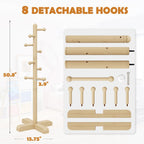 8-Hook Freestanding Wooden Coat Rack 2 Adjustable Heights Nature | Suitable for Bedroom Hallway Entrance Office,Holds Hats Handbags Purses Neatly,Space-Efficient Vertical Stand