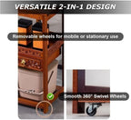 PedyrEda 2-in-1 Multi-Purpose Rolling Cart, Vintage Side Table with Wheels, Solid Wood Storage Cart with Drawers, Rotatable End Table for Living Room, Bedroom, Office(52cm/20.5in)