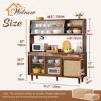 Welnown Kitchen Hutch Cabinet with Countertop, 69" Tall Pantry Storage Cabinet, Rattan Solid Wood Buffet Sideboard, Entryway Storage Table for Living Room, Dining Room, Walnut
